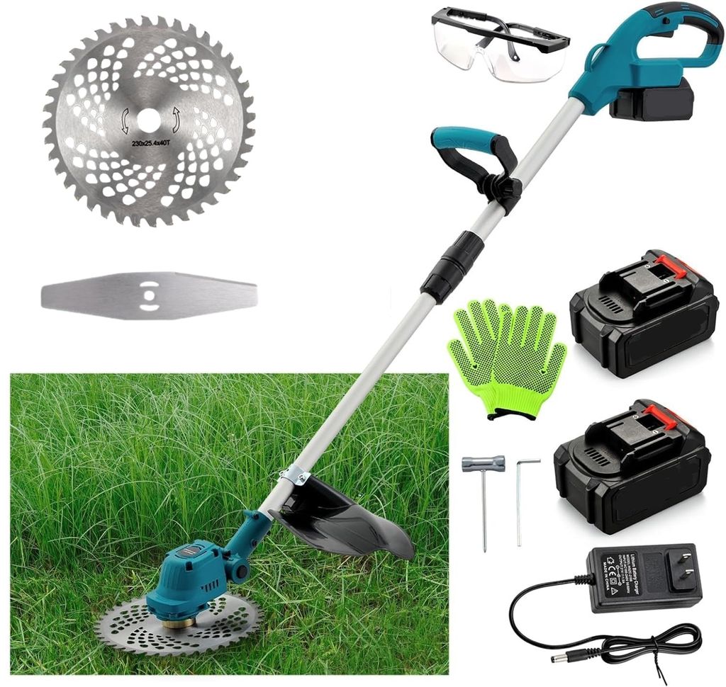 Akku-Rasentrimmer, Akku-Unkrautvernichter, mit 2 Batterien, Rasenkantenschneider Leicht Freischneider Rasentrimmer für Garten Hof