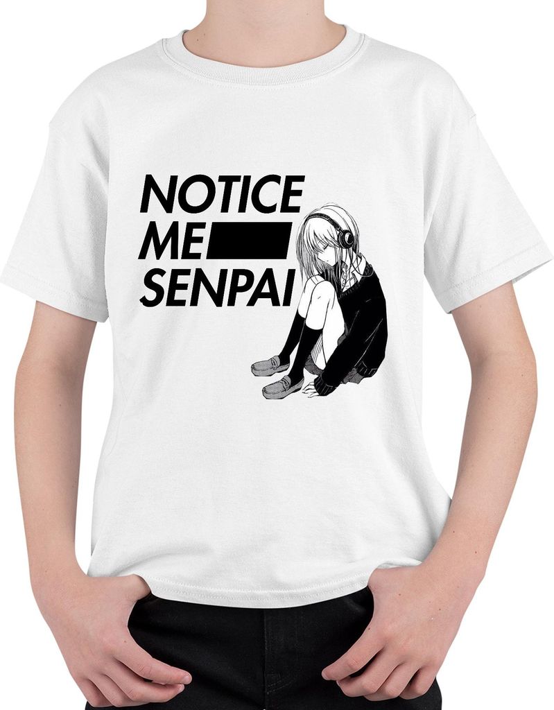NOTICE ME SENPAI Anime Manga Mädchen Kopfhörer Kawaii Otaku Japan Uni Kinder T-Shirt, Weiß, 128