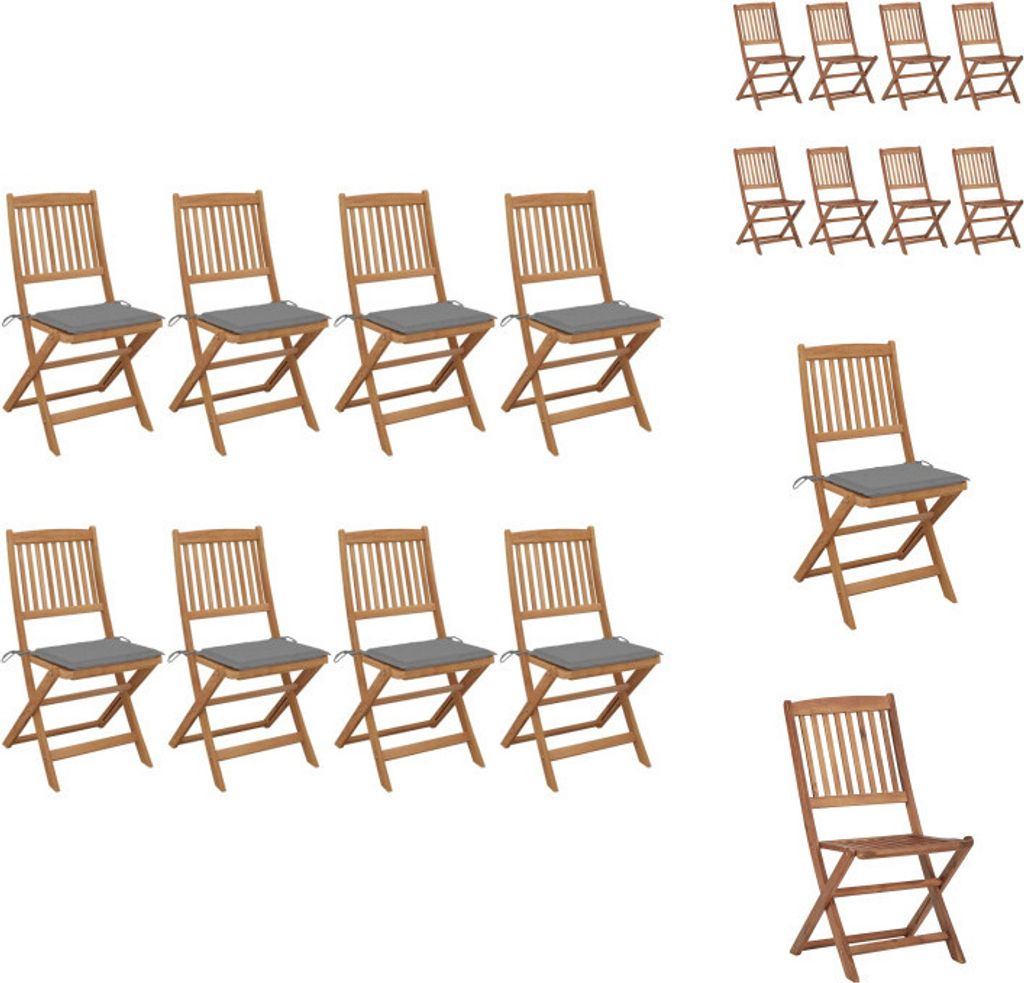 vidaXL Klappbare Gartenstühle 8 Stk. mit Kissen Massivholz Akazie - Gartenstühle
