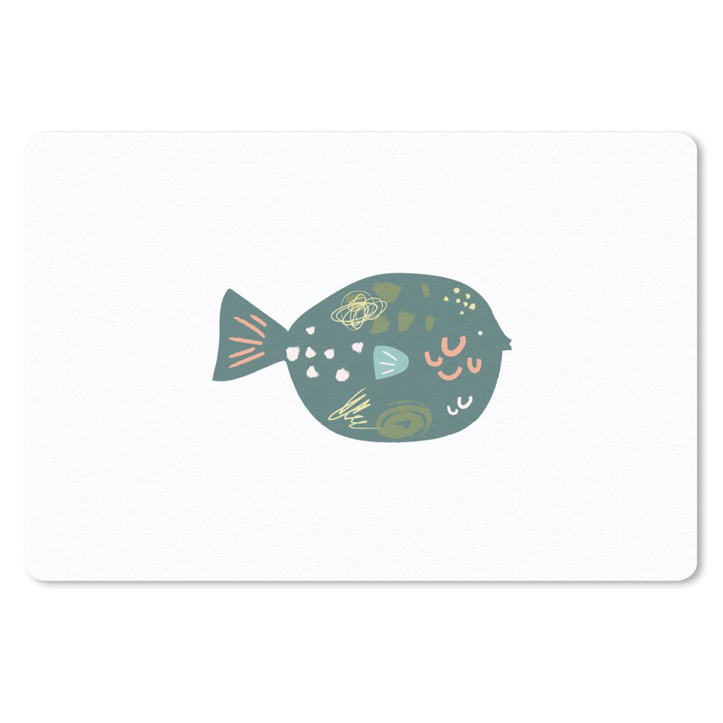 MuchoWow Schreibtischunterlage Fisch - Grün - Pastell 60x40 cm - XXL Mauspad - Großes Mauspad