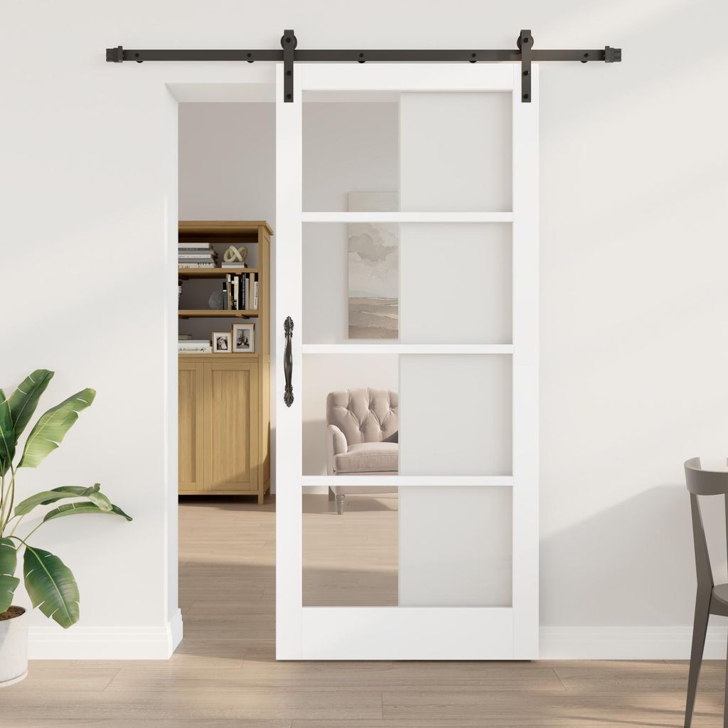 Schlichtes Schiebetür mit Beschlägen Set 'ORKDAL'Weiß Massivholz & Glas - Haustüren Neu2025 9554272