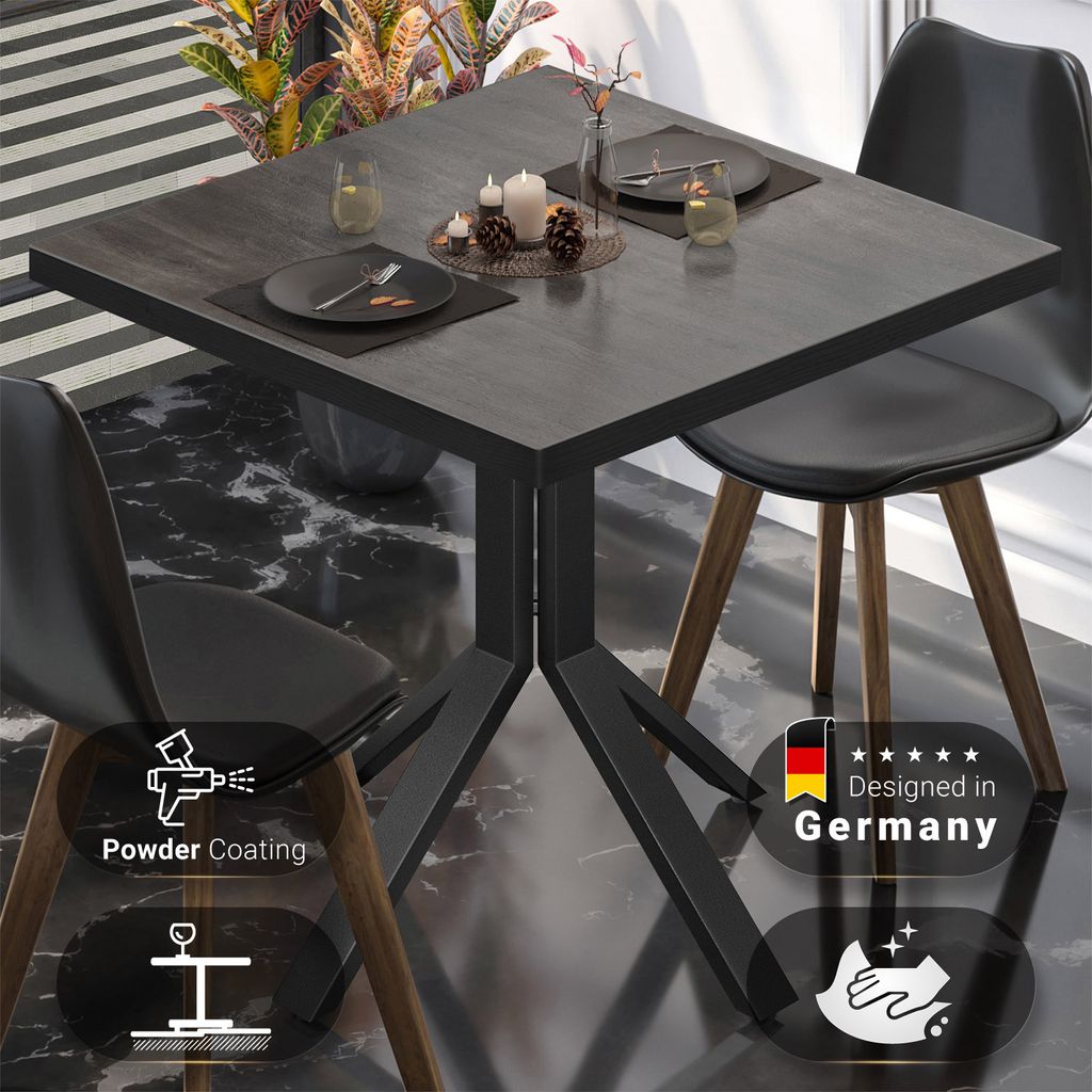 BE | Bistro Tisch | 80 x 80 x 74,5 cm | Quadratisch | Schwarz Rand | Wenge / Schwarz | Bistrotisch Gastro Tisch