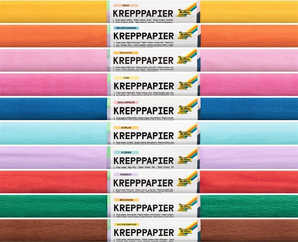 folia Krepppapier-Rolle (B)500 mm x (L)2,5 m sortiert 10 Rollen