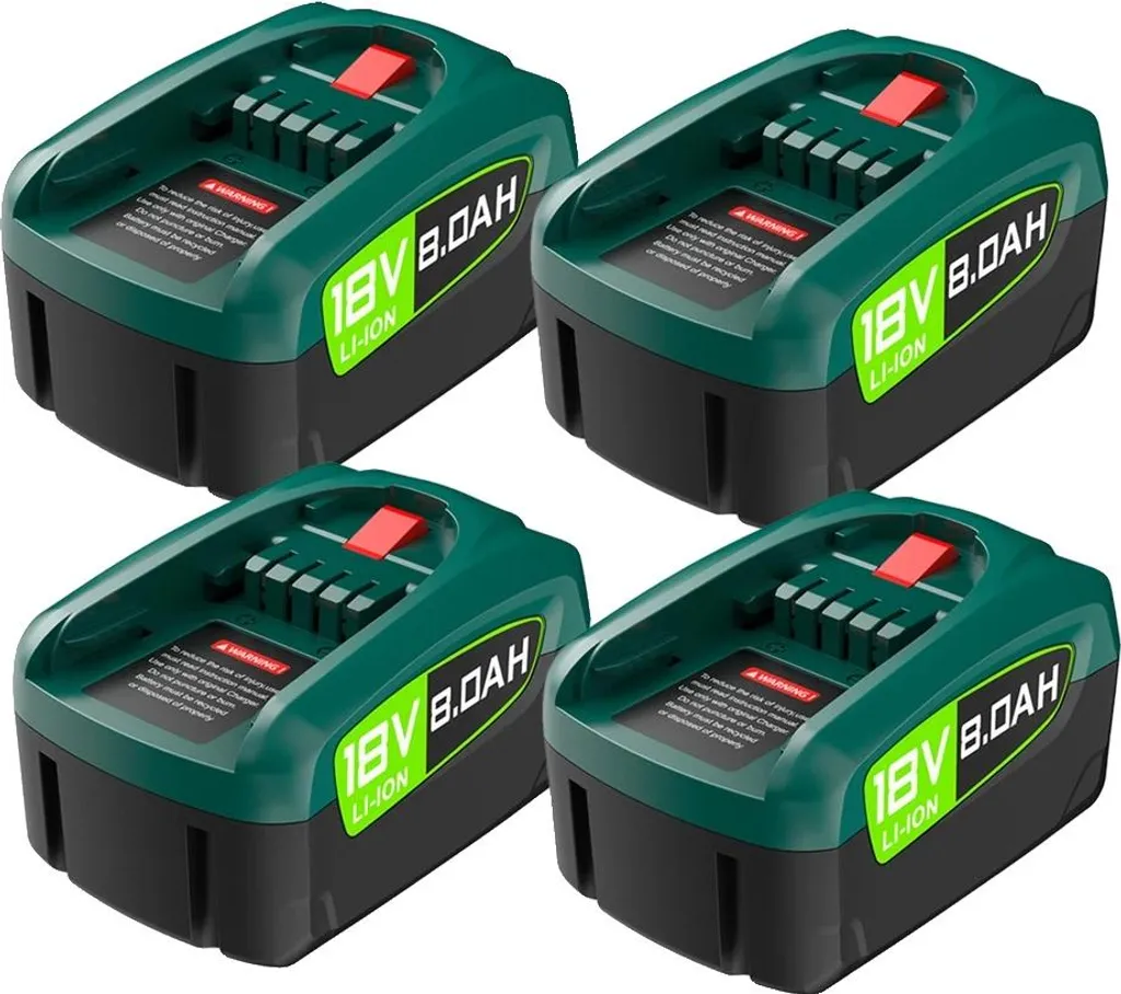 Batterie Haute Capacité 8000 mAh 18V Li-ion, Pack de 4 pour Travaux Pro