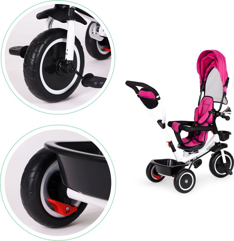 Tříkolka tříkolka otočná sedačka Růžová Ecotoys Obrázek produktu 7