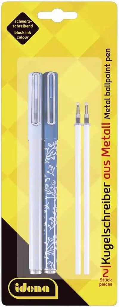 Idena Kugelschreiber Set Metall - 2 Stück mit 2 Ersatzminen
