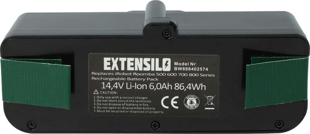 EXTENSILO Akku Ersatz für iRobot 2130LI, 1800LI, 4502233, 4376392, 4462425, 4374392 für Staubsauger (6000 mAh, 14,4 V, Li-Ion)