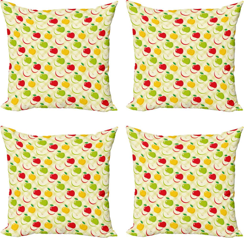 ABAKUHAUS Apfel Kissenbezug Set (4 Stück), Retro Country Kitchen, Moderner Doppelseitiger Digitaldruck, 60 cm x 60 cm, Grün, Rot, Gelb