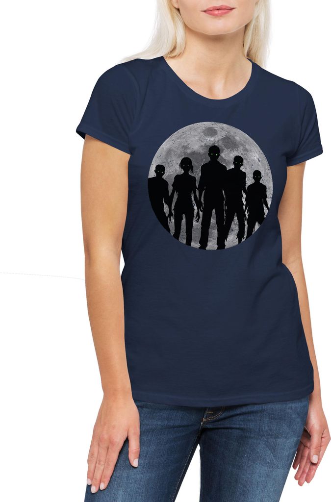 Urban Backwoods Zombie Moon, Damen T-Shirt, Farbe: Navy, Größe: XS