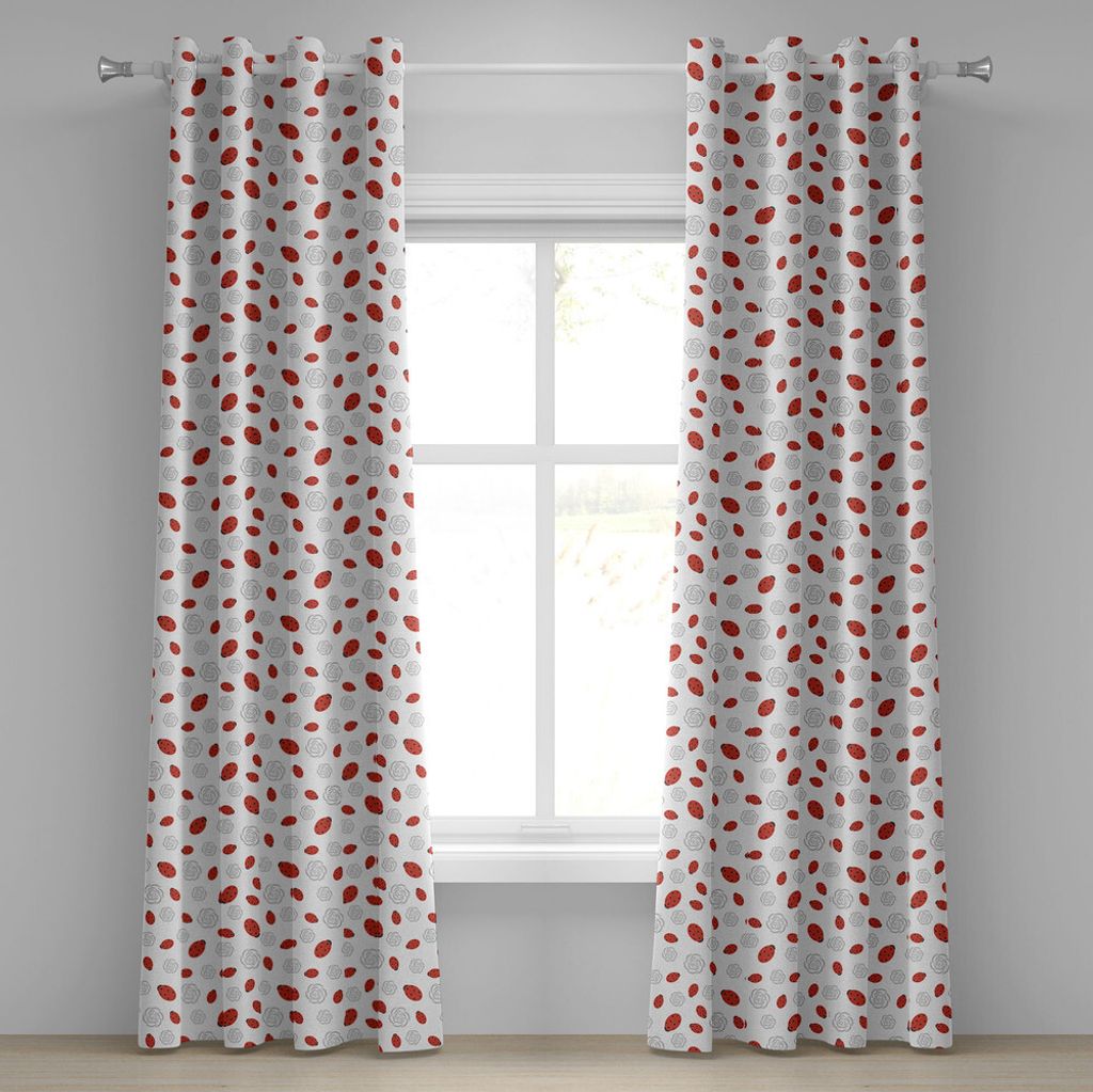 ABAKUHAUS Marienkäfer Ösenvorhang, Abstrakte Blume silhouettiert Natur-Illustrations-Kinderkarikatur-Art, Dekorative 2-Panel-Fenstervorhänge, 28...