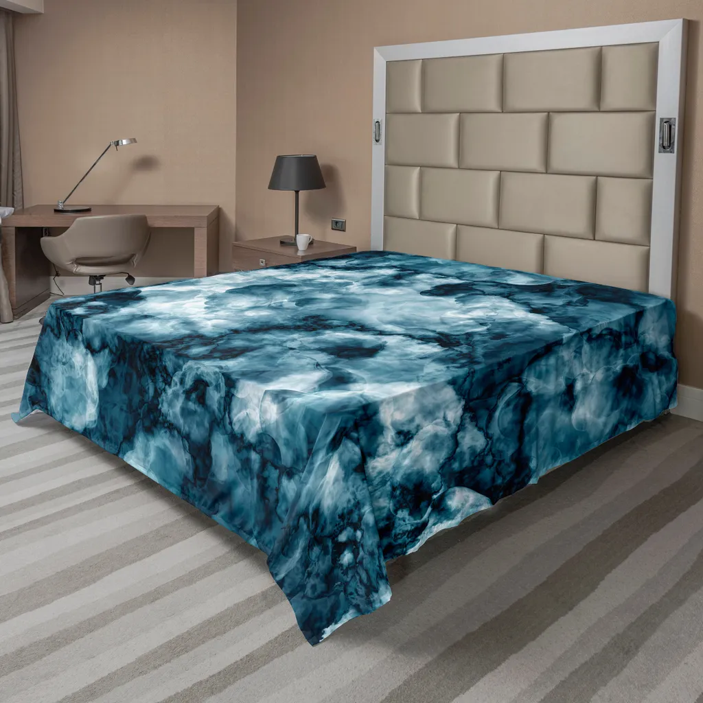 Drap plat décoratif bleu motif marbre 266x260 cm pour chambre élégante