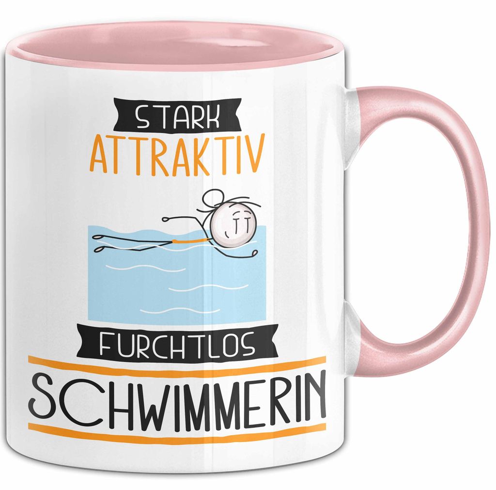 Schwimmerin Tasse Geschenk Becher Stark Attraktiv Furchtlos Schwimmerin Lustige Geschenkidee (Rosa)