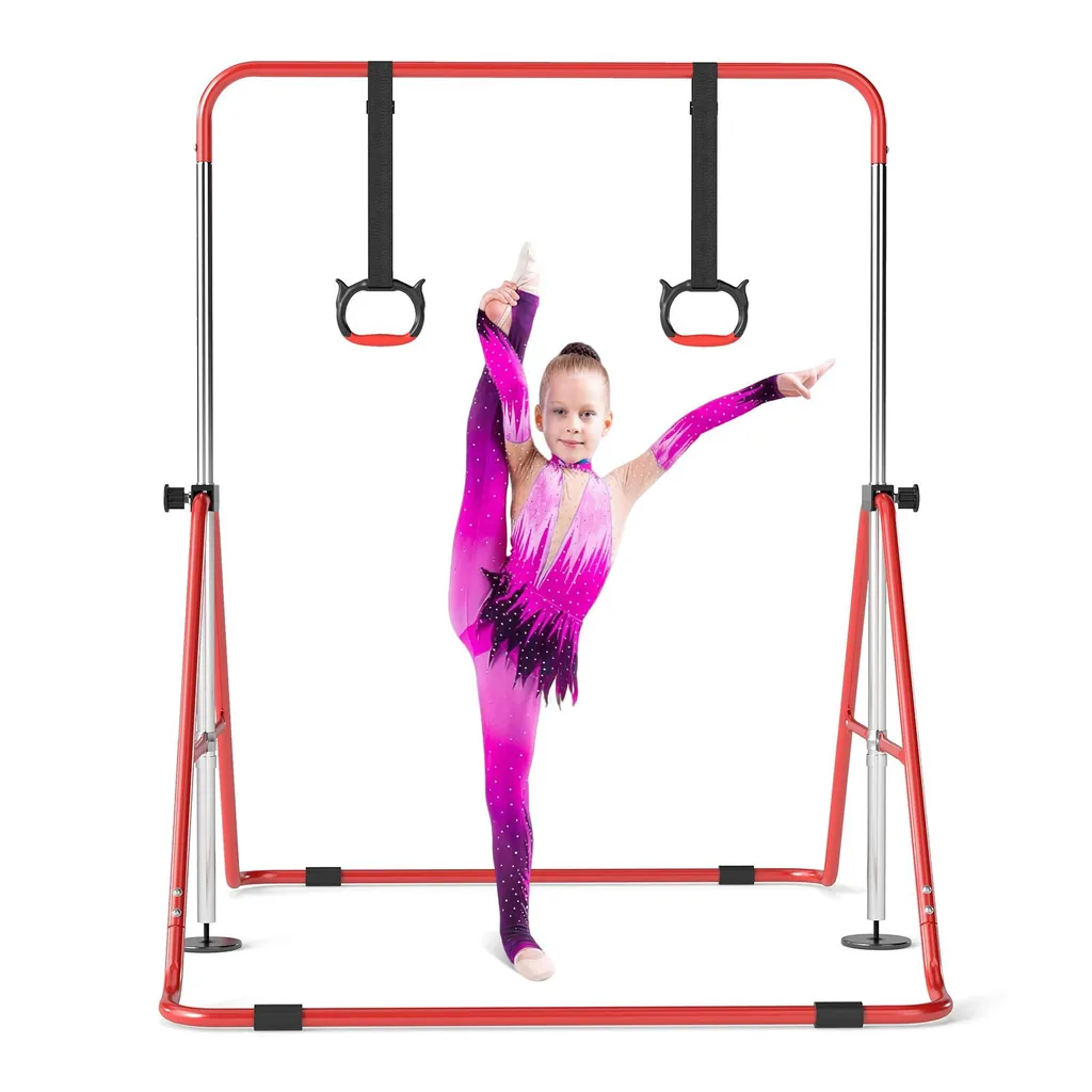 Barre de gym extensible 4 hauteurs avec anneaux suspendus pour enfant