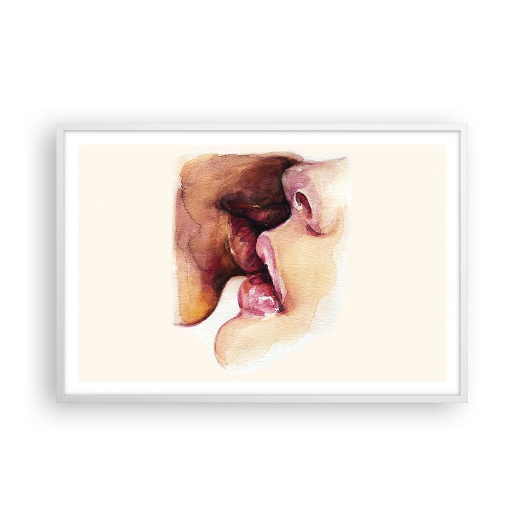 Gerahmtes Poster - Weißer Rahmen - Kuss Mund Paar - 91,5x61 cm - Wand Bild - Wanddeko - Wandbilder - Kunstposter - Wandposter - Bilderrahmen - Bil...