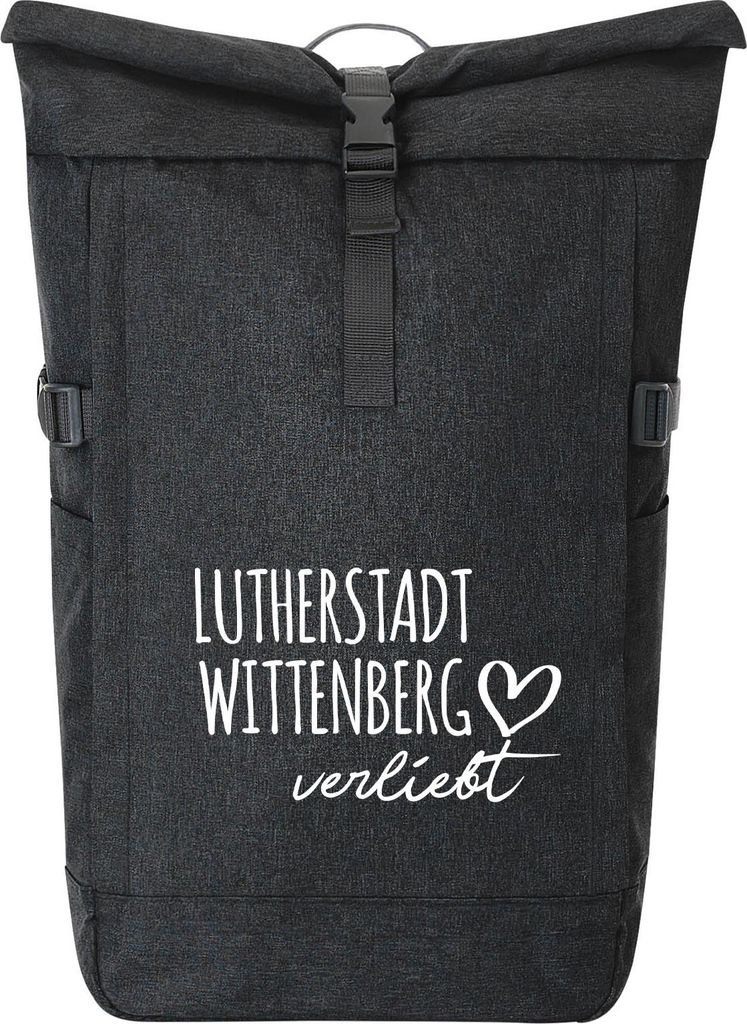 Huuraa Kurierrucksack Lutherstadt Wittenberg verliebt 30-44 Liter Black Melange Fairtrade Rolltop Rucksack Geschenkidee