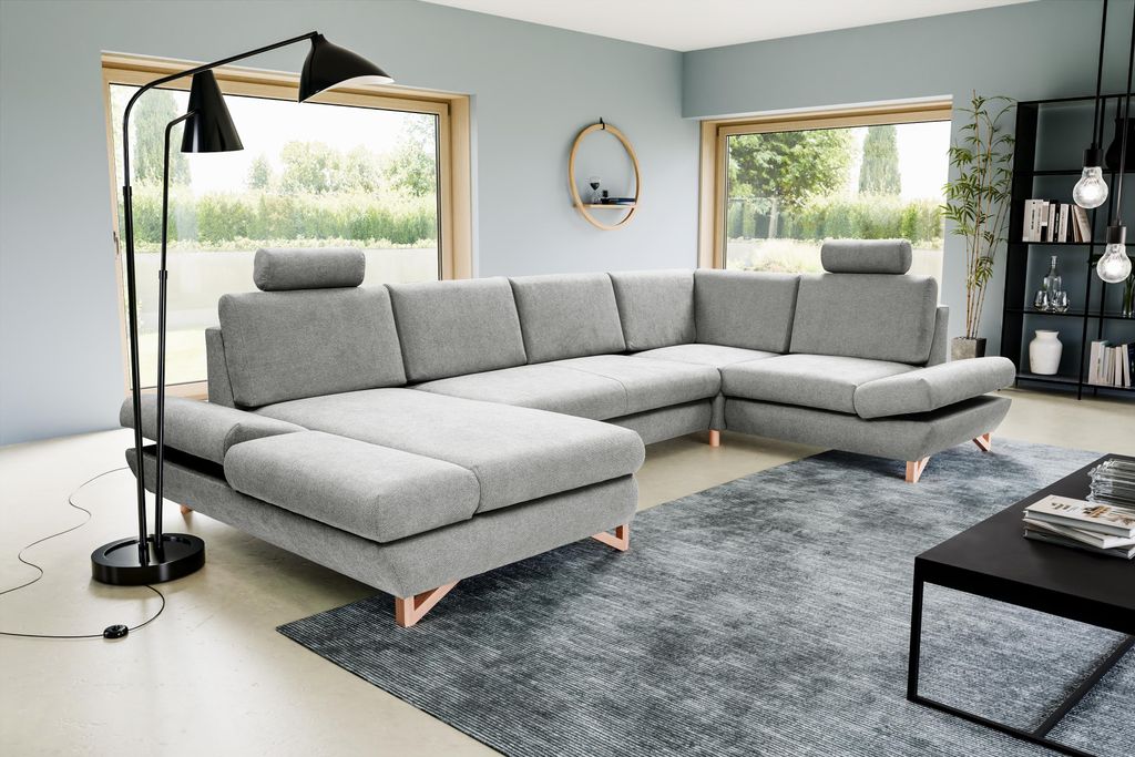 Masseno Ecksofa CASA IV R-S mit Schlaffunktion U-Form, Sofa mit Bettkasten, Wohnzimmersofa, Couch, Soffa, Bettsofa, Couchgarnitur- Grau, AVRA 16