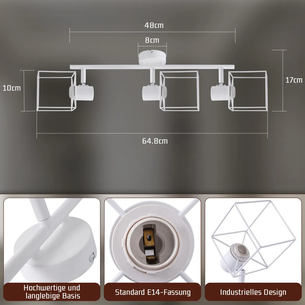 Éclairage plafond modulable sans zones d'ombre avec 3 spots blanc E14