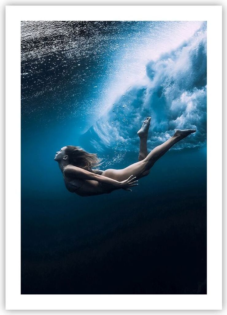 Poster - Poster ohne Rahmen - Tauchen Frau Wellen - 50x70 cm - Wand Bild - Wanddeko - Wandbilder - Kunstposter - Wandposter - Bilder - Kunstdruck -...