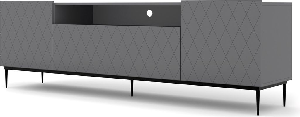 TV-Schrank DIUNA 2D1K 193 cm mit dekoriert Front Lowboard, Schrank mit Rahmen, Graphit Matt