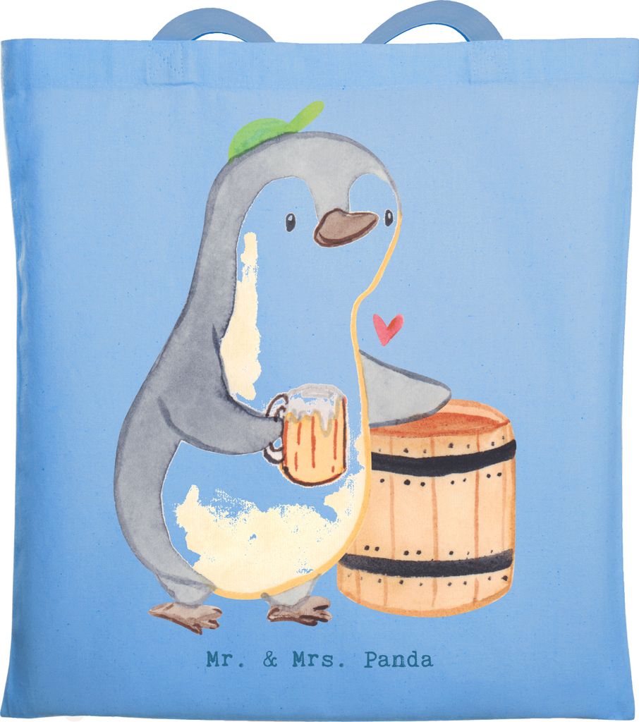 Mr. & Mrs. Panda Einkaufstasche Bierbrauer Herz - Sky Blue - Geschenk, Bierfass, Schultasche, , Männerabend, Laptoptasche, Büchertasche, Jutebeut...