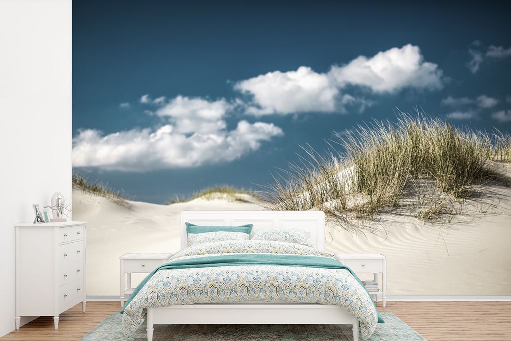 MuchoWow Fototapete für Wohnzimmer oder Schlafzimmer Wandtapete Vinyl Motivtapete Strand - Dünen - Gras - 420x280 cm - Zimmer für Kinder