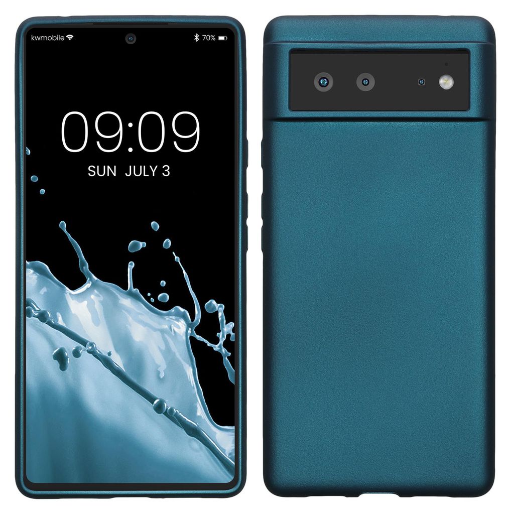 kwmobile Handyhülle für Google Pixel 6 Hülle - Silikon Case metallisch schimmernd - Schutzhülle Cover - Metallic Karibikblau