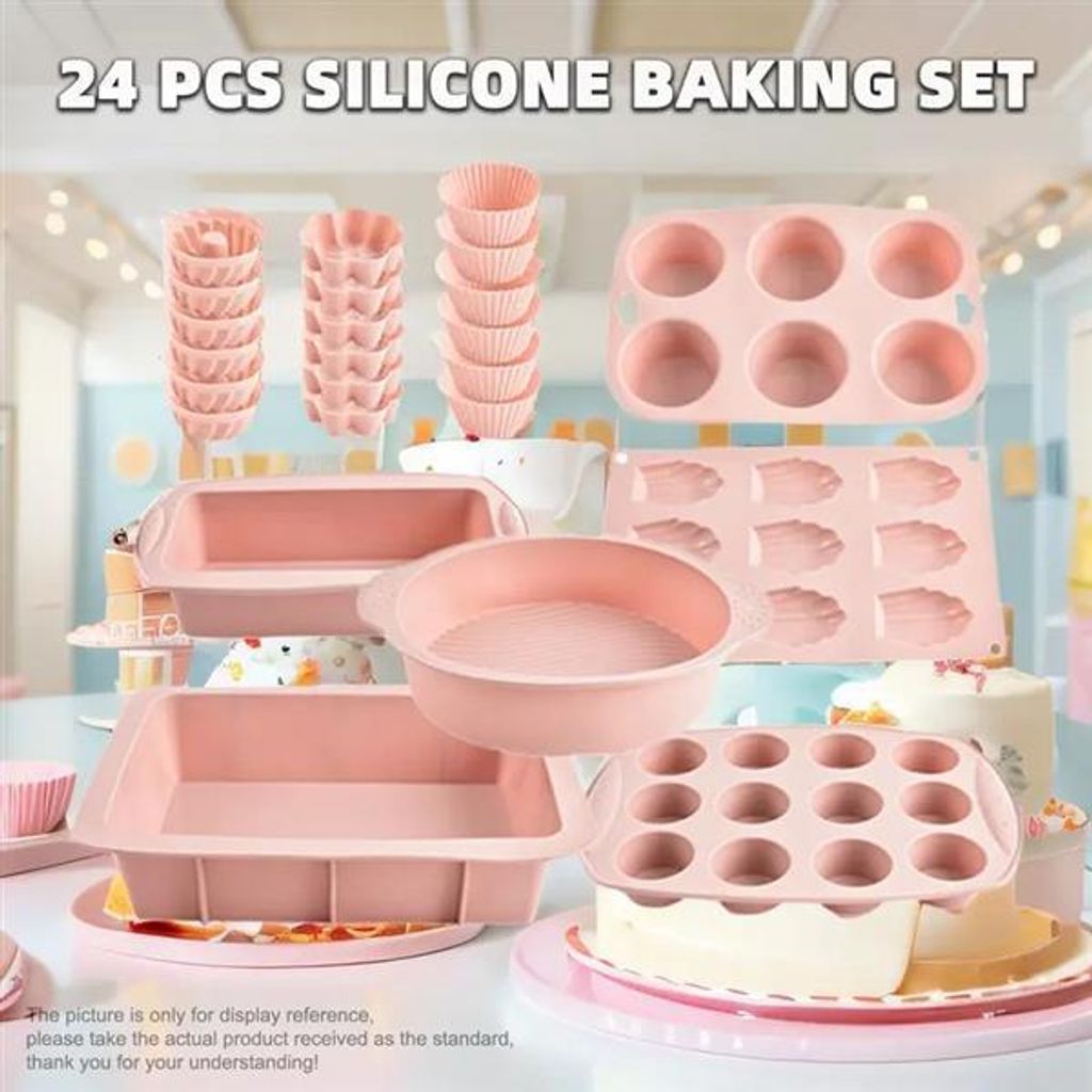 24-teiliges Silikon-Backformen-Set – Muffinförmchen, Kuchenformen & Pfannkuchenring – Komplettset für Backen & Dessert – BPA-frei, Antihaft...