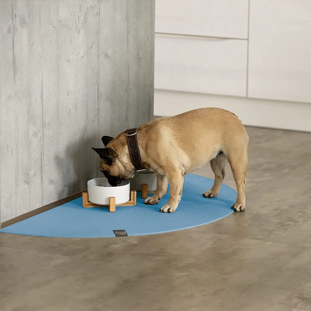 SANOZOO® - Tappeto per ciotole, Oeko-Tex, semicircolare 80 x 160 cm Azzurro