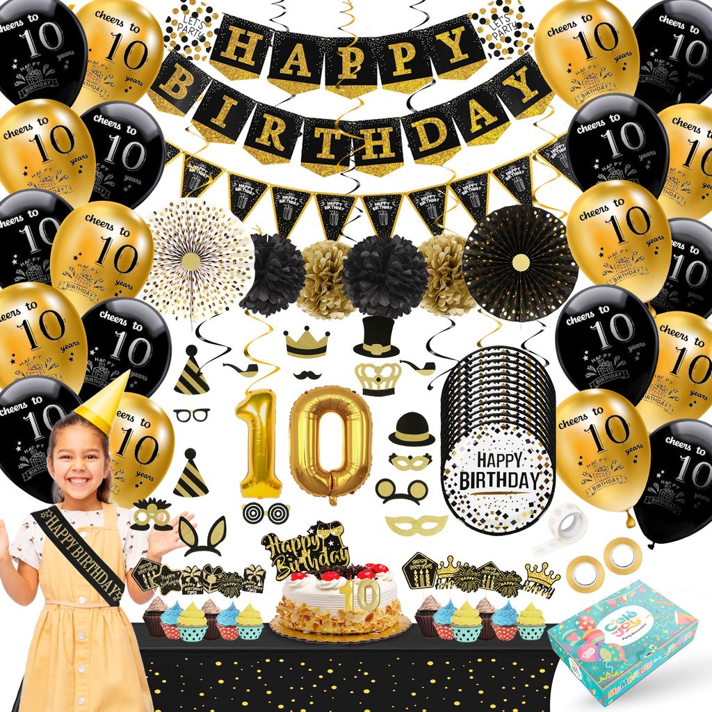 Celejoy® 10 Jahre 92-teilig Schwarz & Gold Produktbild 