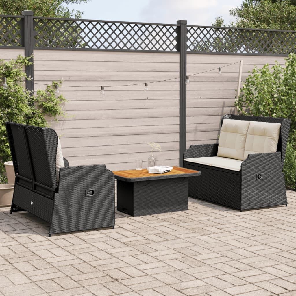 Maison Exclusive - 3-tlg. Garten-Lounge-Set mit Kissen Schwarz Poly Rattan