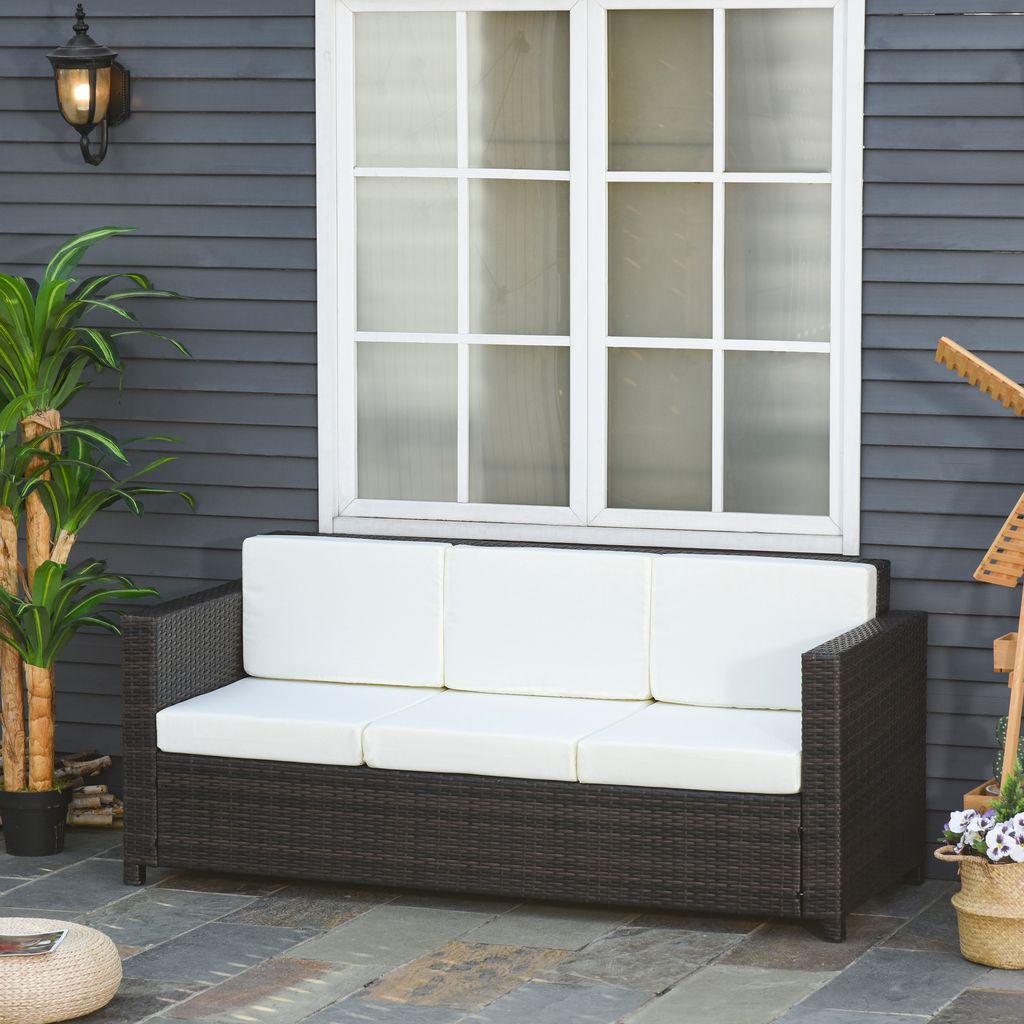 Outsunny Poly-Rattan Sofa mit Kissen 3-Sitzer Garten Produktbild 2
