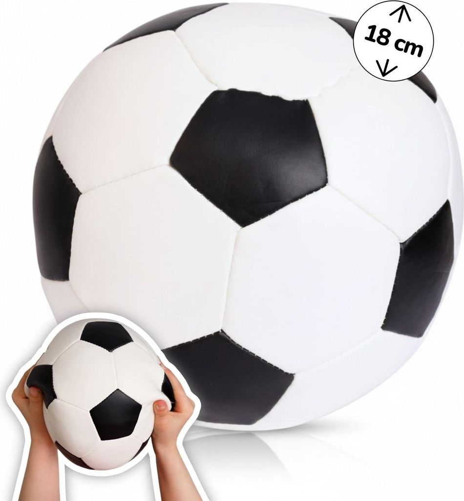 Softball Ø 18 cm schwarz-weiß, weicher Kinderball im Fußball-Design, leichter Spielball für drinnen und draußen