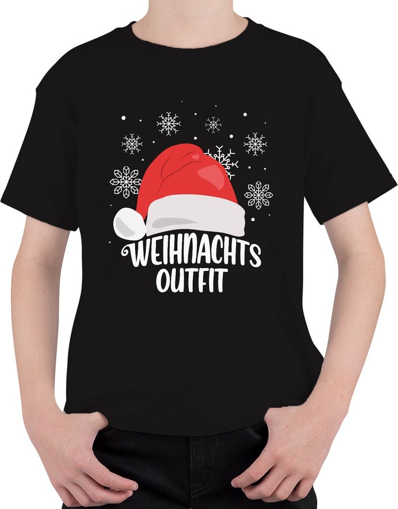 Weihnachtsoutfit Santa Hut - Weihnachten Weihnachtsgeschenk Christmas Uni Kinder T-Shirt, Schwarz, 104