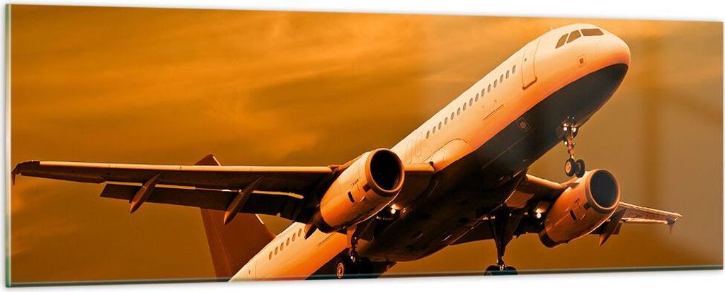 Bilder auf glas - Passagier Flugzeug Flugzeug Flügel - 90x30cm - Glasbilder - Wandbilder - Kunstdruck - zum Aufhängen bereit - Wanddekoration aus...
