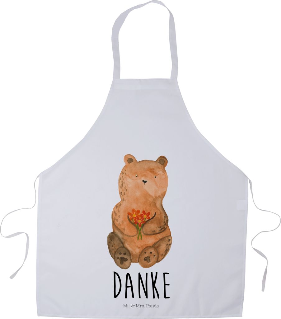 Mr. & Mrs. Panda Schürze Bär Dankbar - Weiß - Geschenk, Küchenschürze, Teddy, Latzschürze, Dankeschön, Danke, Kochbekleidung, Blumen, Küche...