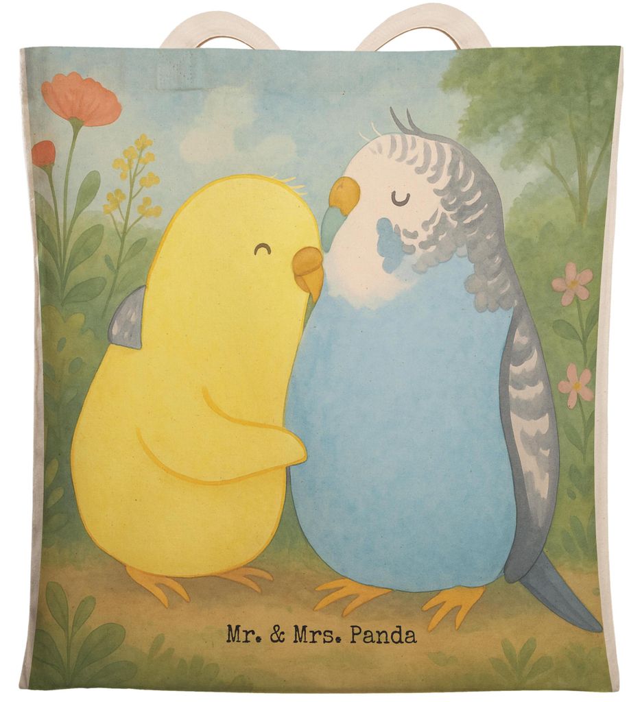 Mr. & Mrs. Panda Tote Bag Wellensittich Liebe Design - Weiß - Geschenk, Kuscheln, Tasche, Vögel, Beuteltasche, Verknallt, Freundin, Große Einkau...