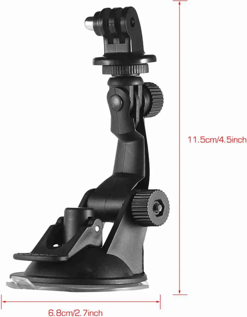 HSU Supporto A Ventosa Per GoPro E Action Cam – Regolazione 360°, Compatibile Con GoPro Hero, Insta360, Osmo Action, Per Parabrezza, Finestrino, Superfici Lisce