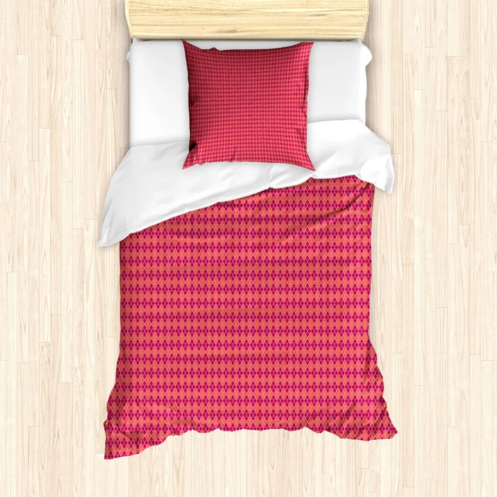 ABAKUHAUS Set copripiumino Quatrefoil per letti singoli, Vivid Lattice, antiacaro, adatto a chi soffre di allergie, con federa, 135 cm x 200 cm - 80 x 80 cm, Salmon Magenta