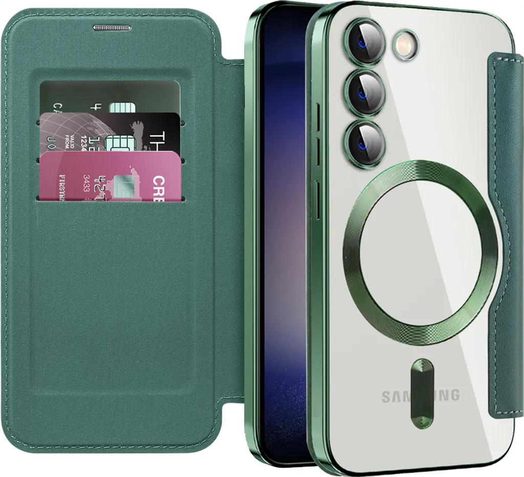 Custodia Samsung S23 Verde Pelle | MagSafe & Portacarte Professionale