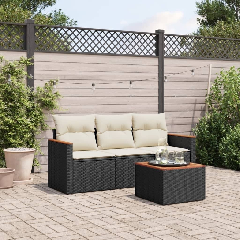 Design 4-tlg. Garten-Sofagarnitur mit Kissen Schwarz Poly Rattan, Gartenmöbel-Sets 2024 Neu
