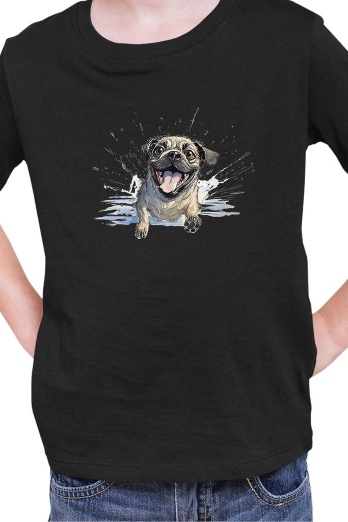 Kinder T-Shirt Funny Dogs Breeds Pug Dog Breed 010, 7-8 Jahr - 128 / Schwarz