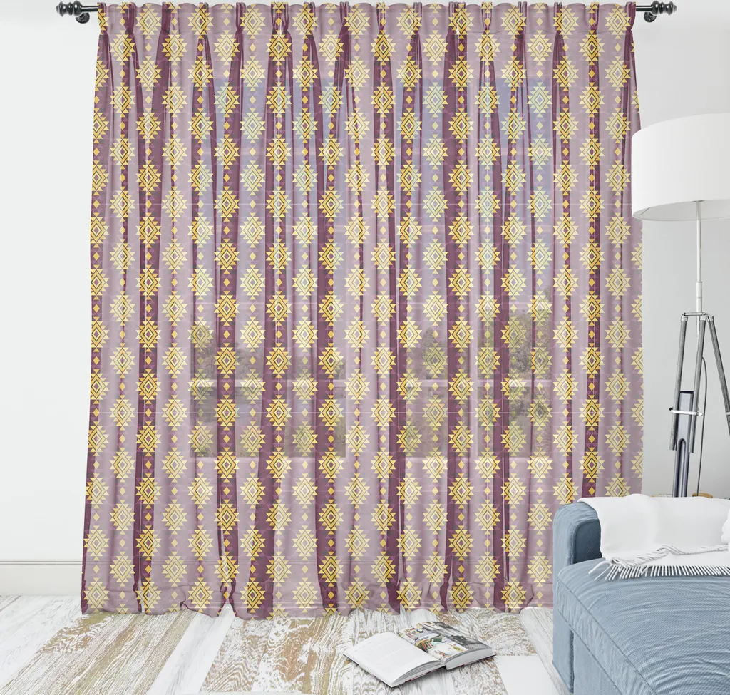 Grand Tapis Tribal Motif Géométrique Funky en Satin Doux Jaune Terre