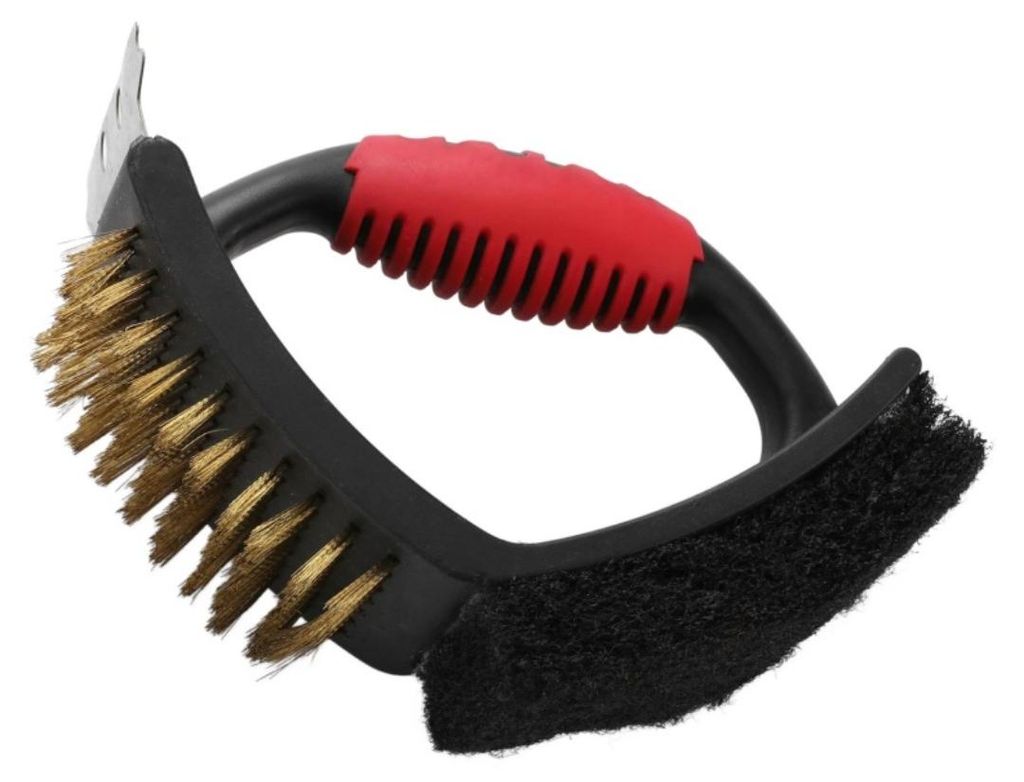 INF Grillbürste Herzform Kupferlitze 3in1 Schaber PP-Griff 16cm für Grill