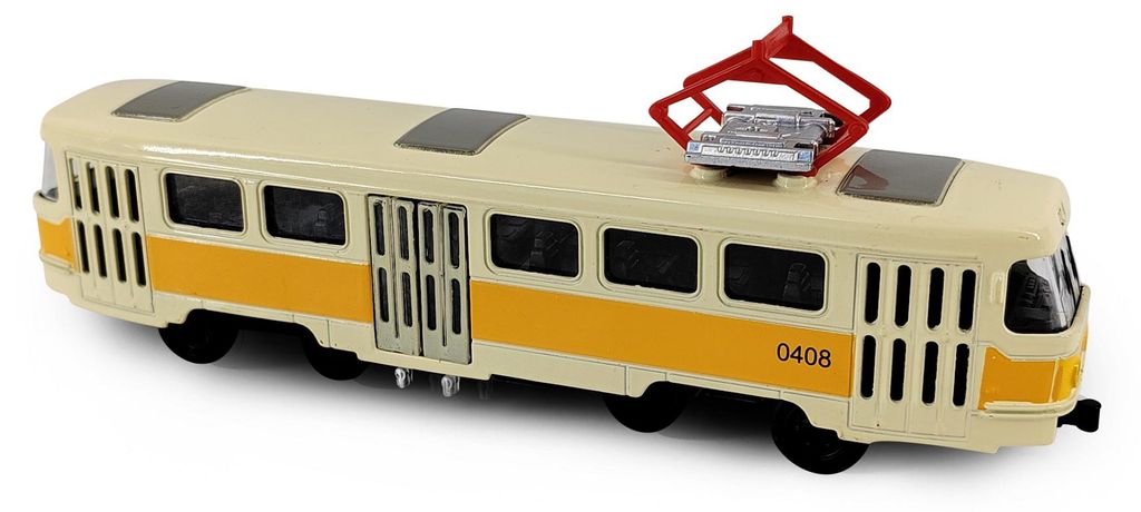 Kovová česká retro električka, žltá, 16 cm – otváracie Obrázok produktu 