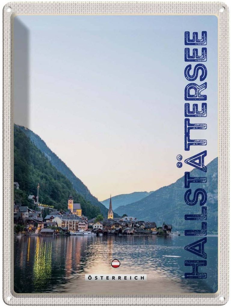 vianmo Blechschild 40x30 cm Blick auf Hallstättersee Österreich Bildmotiv Reisemotiv Abenteuer Reisen Urlaub