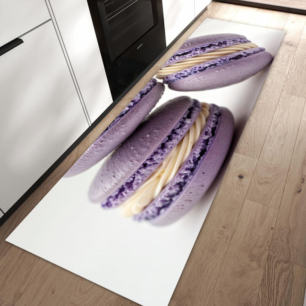 Küchenteppich 80x250cm rutschfest & abwischbar PVC Läufer - Lila Macarons