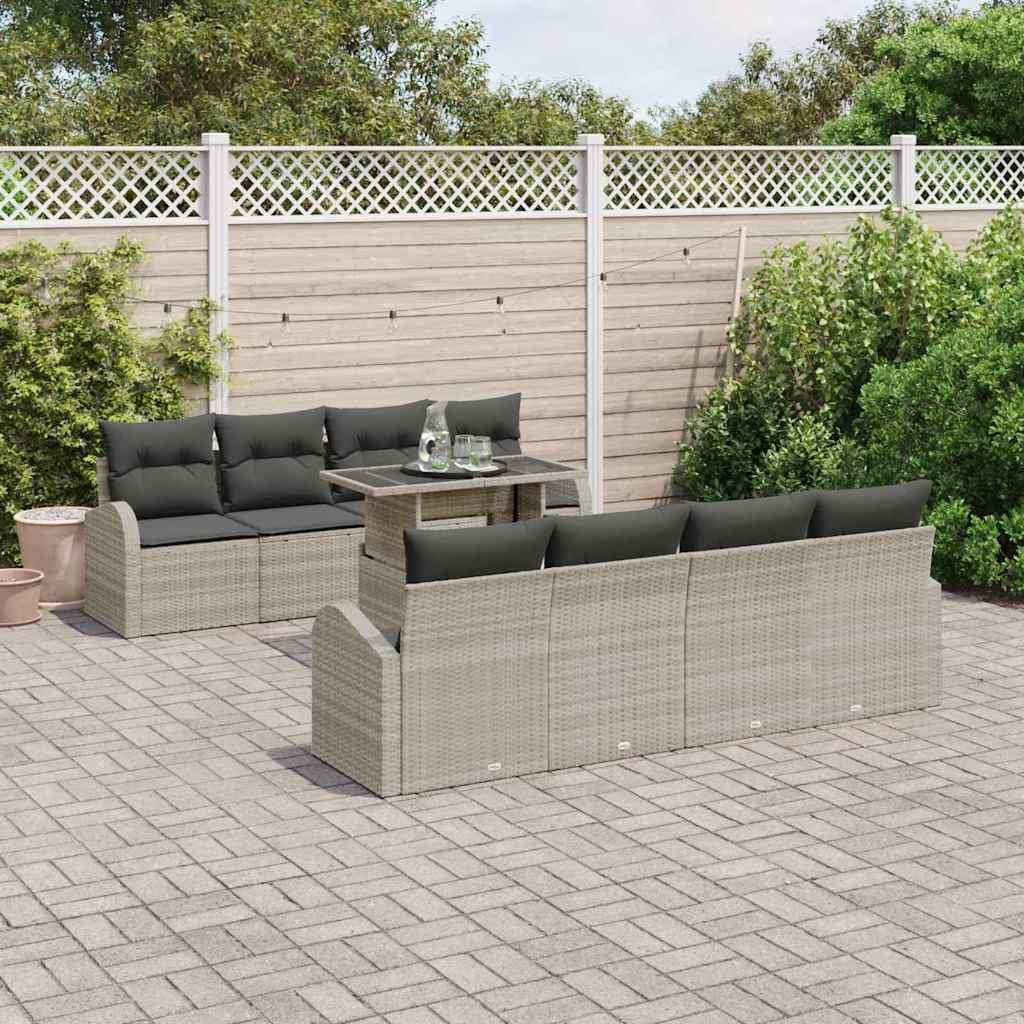 Maison Exclusive - Gartensofa-set mit Speicher 9 pcs Hellgrau Poly-Rattan