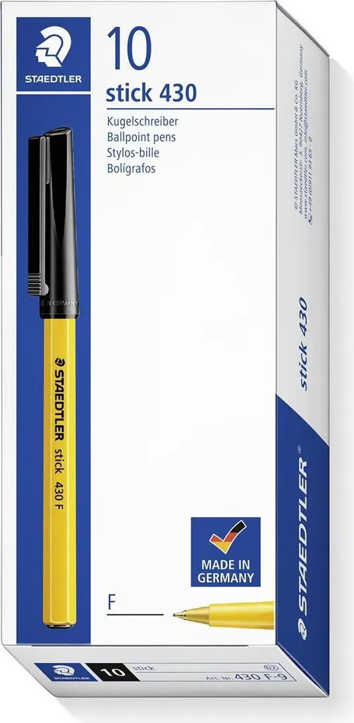 Biro Staedtler Stick 430 F Nero - Affidabilità Tedesca 10 Pezzi