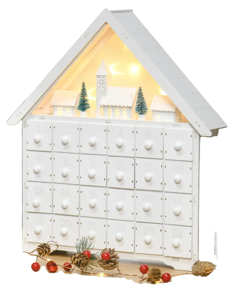Calendrier de l'Avent en bois avec LED 42 cm décoratif à compartiments