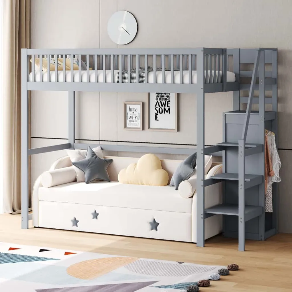 Lit Superposé Robuste 90x200 avec Armoire pour Ranger et Optimiser